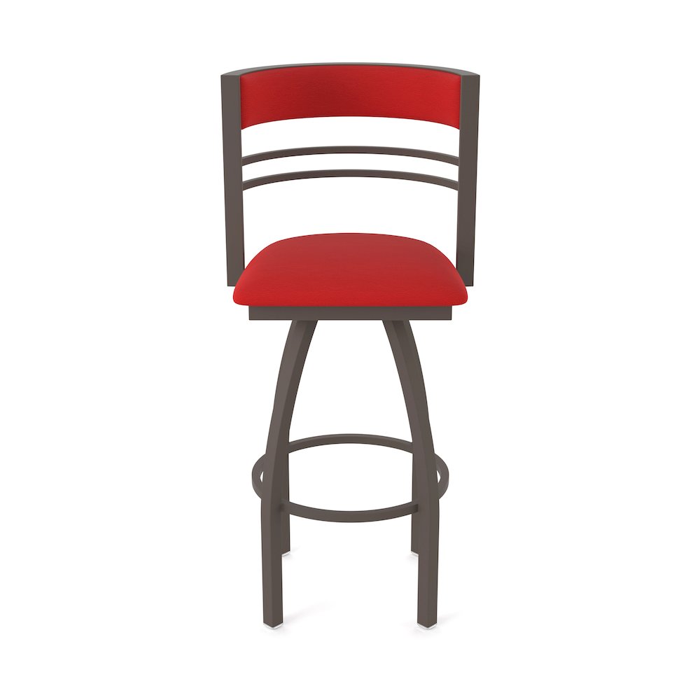 Swivel Bar Stool with Bronze Finish and Canter Red Seat and Back. Picture 5