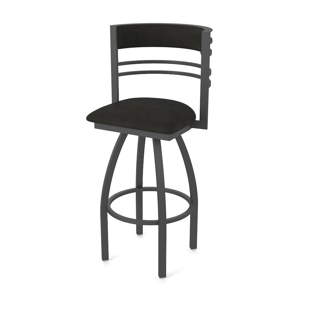 Swivel Bar Stool with Pewter Finish and Canter Espresso Seat and Back. Picture 1