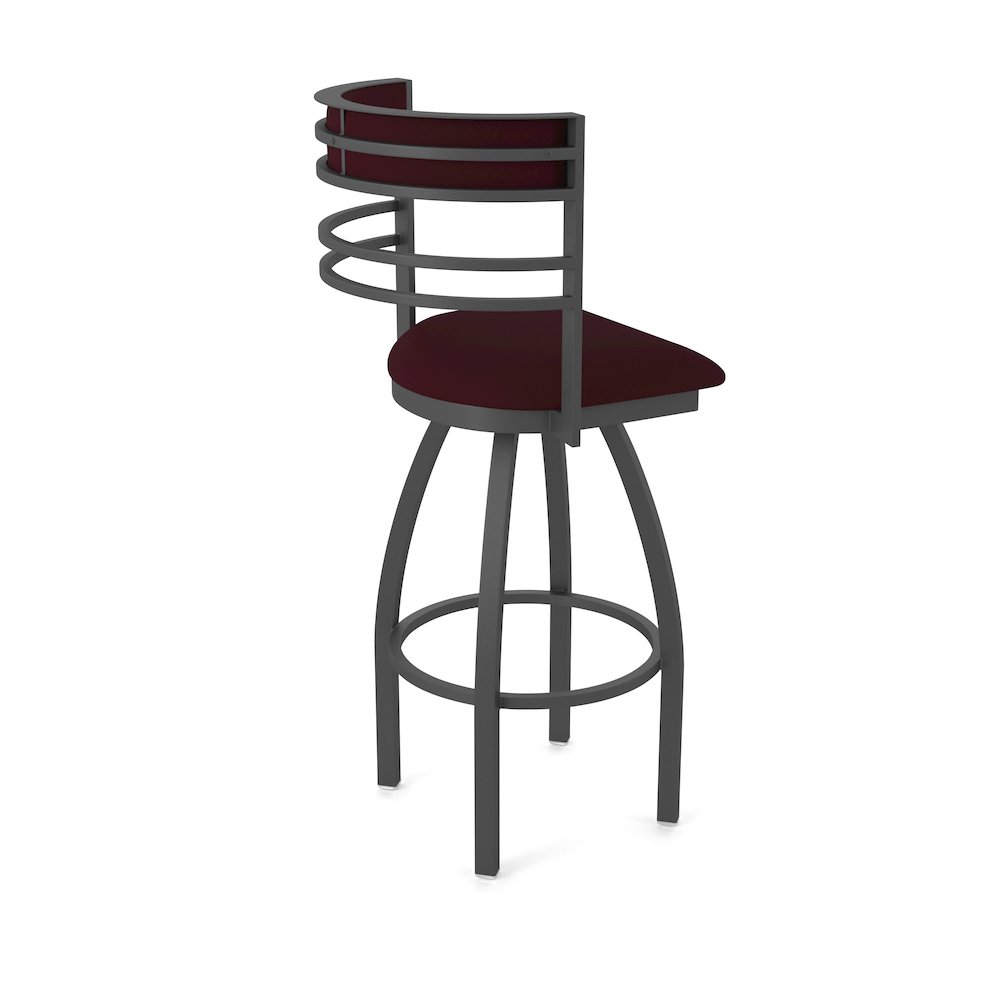 Swivel Bar Stool with Pewter Finish and Canter Bordeaux Seat and Back. Picture 2