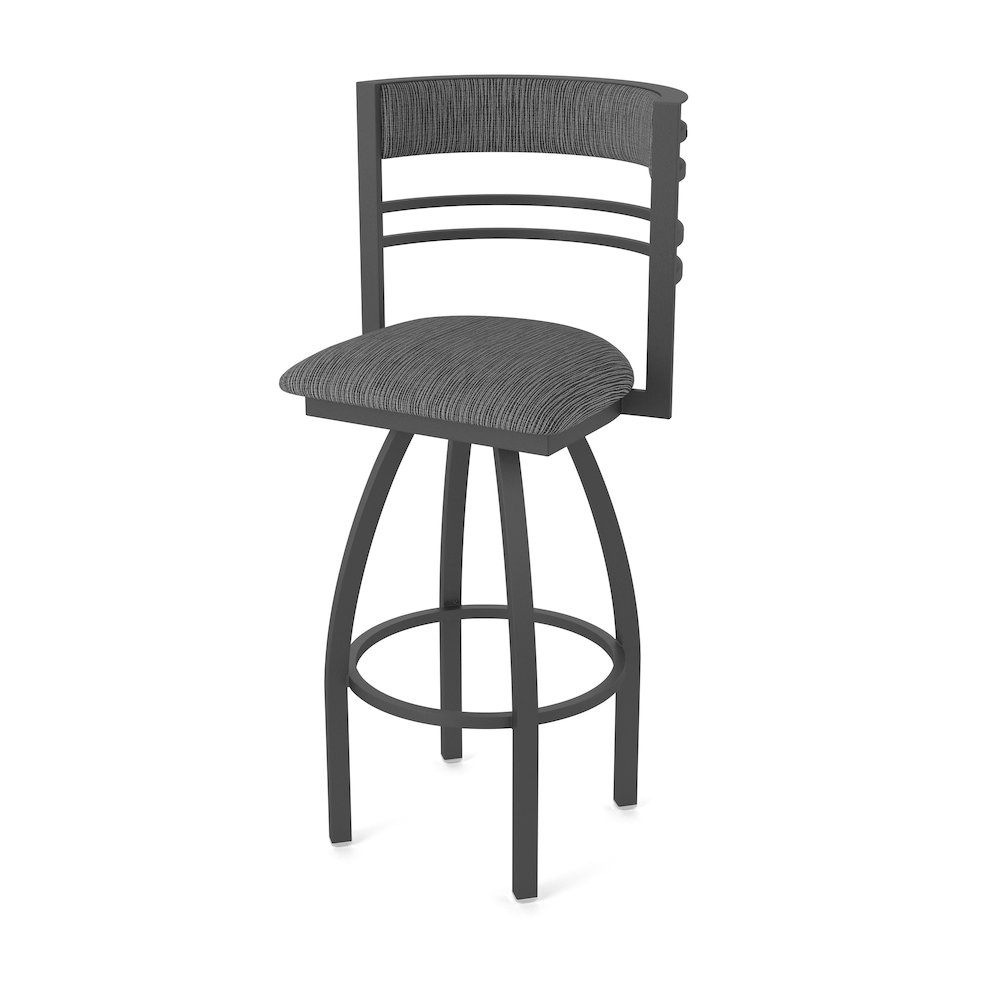Swivel Bar Stool with Pewter Finish and Graph Coal Seat and Back. Picture 1