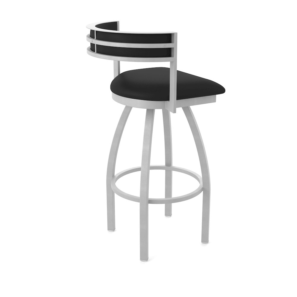 Swivel Bar Stool with Anodized Nickel Finish and Black Vinyl Seat and Back. Picture 2
