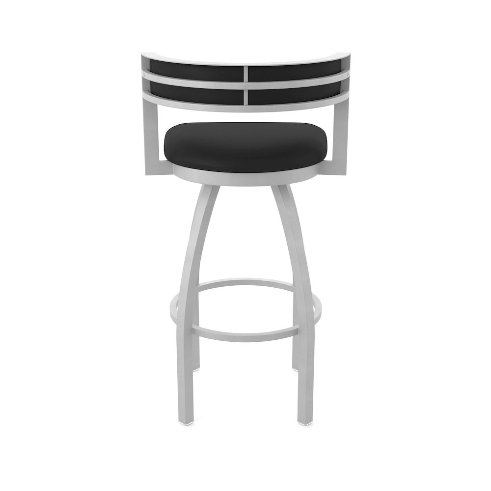 Swivel Bar Stool with Anodized Nickel Finish and Black Vinyl Seat and Back. Picture 6