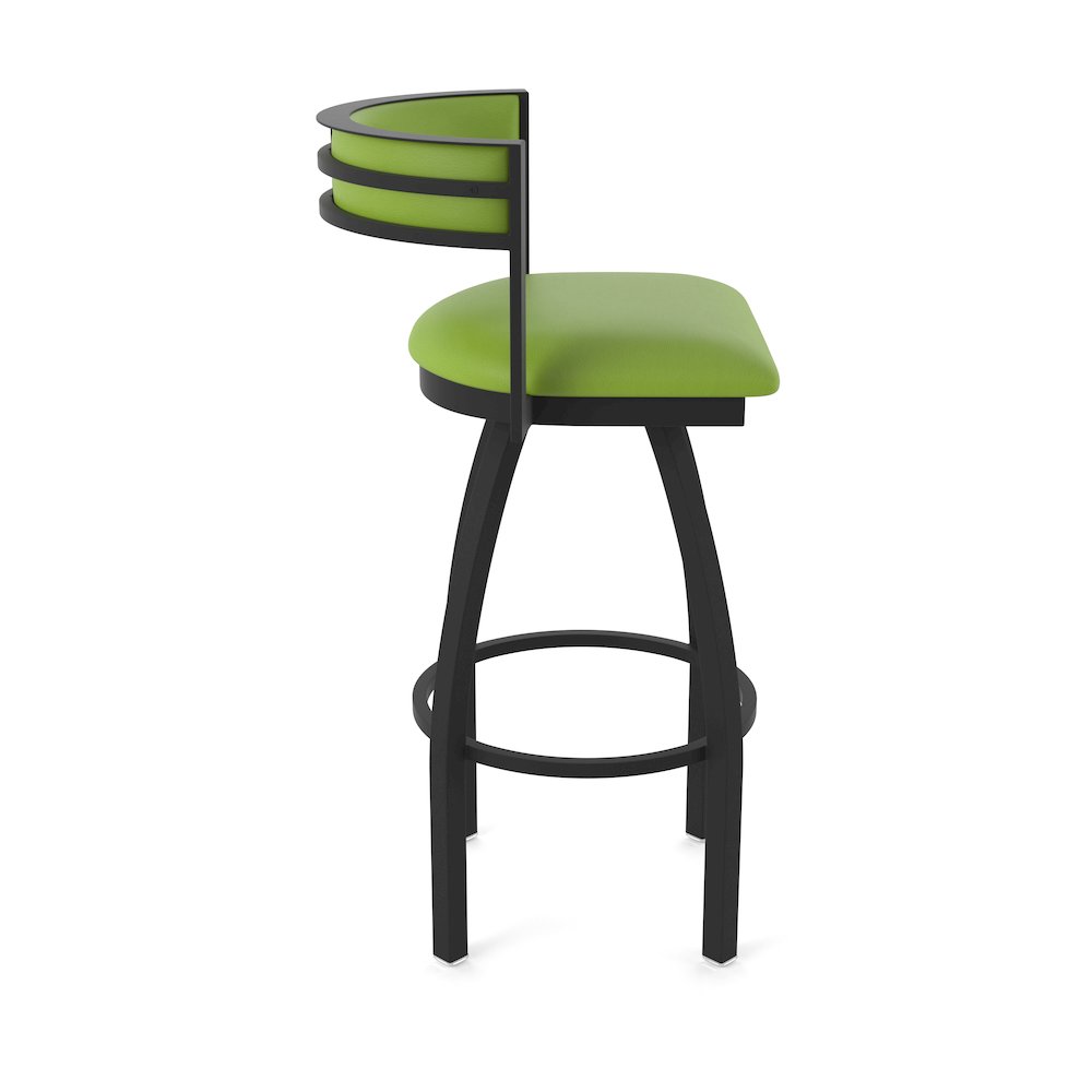 Swivel Bar Stool with Black Wrinkle Finish and Canter Kiwi Green Seat and Back. Picture 4