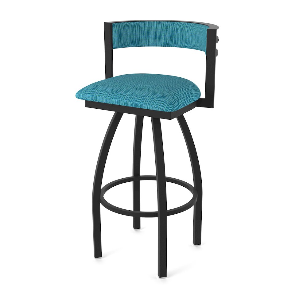 Swivel Bar Stool with Black Wrinkle Finish and Graph Tidal Seat and Back. Picture 1