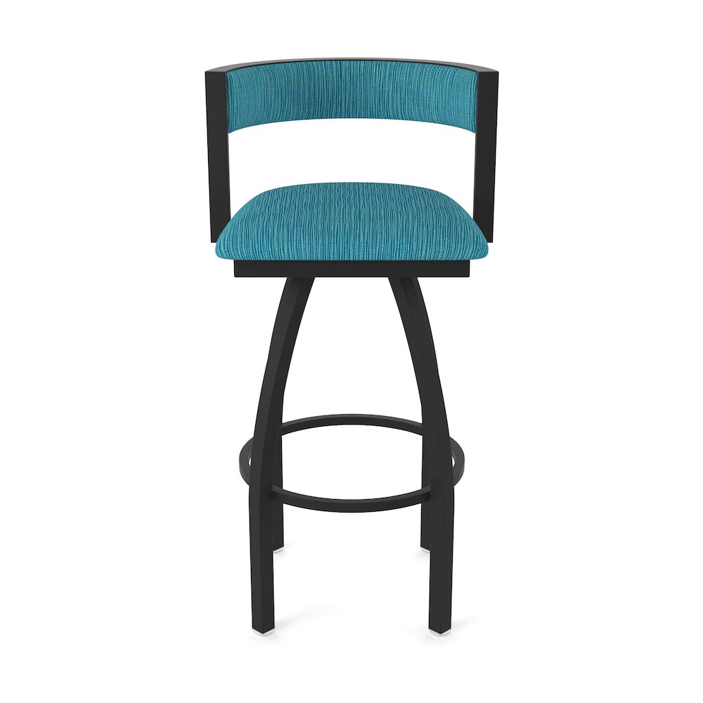 Swivel Bar Stool with Black Wrinkle Finish and Graph Tidal Seat and Back. Picture 5