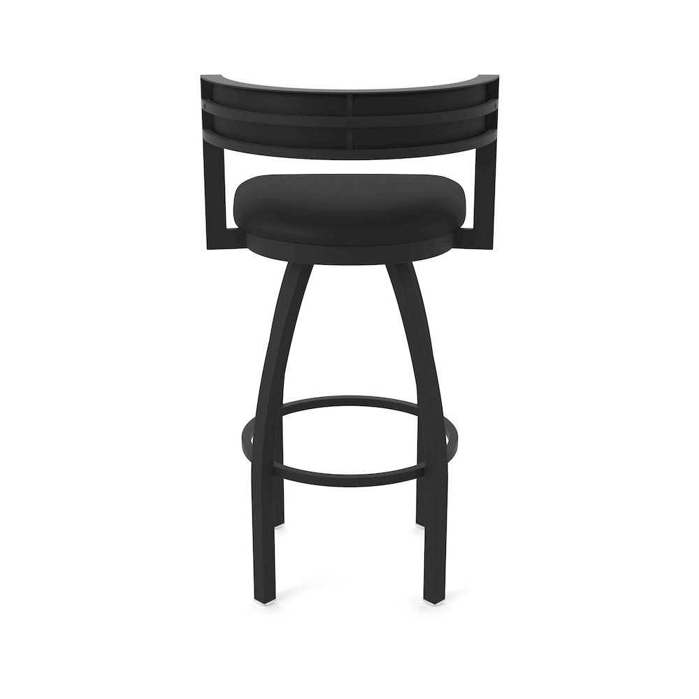 Swivel Bar Stool with Black Wrinkle Finish and Black Vinyl Seat and Back. Picture 6