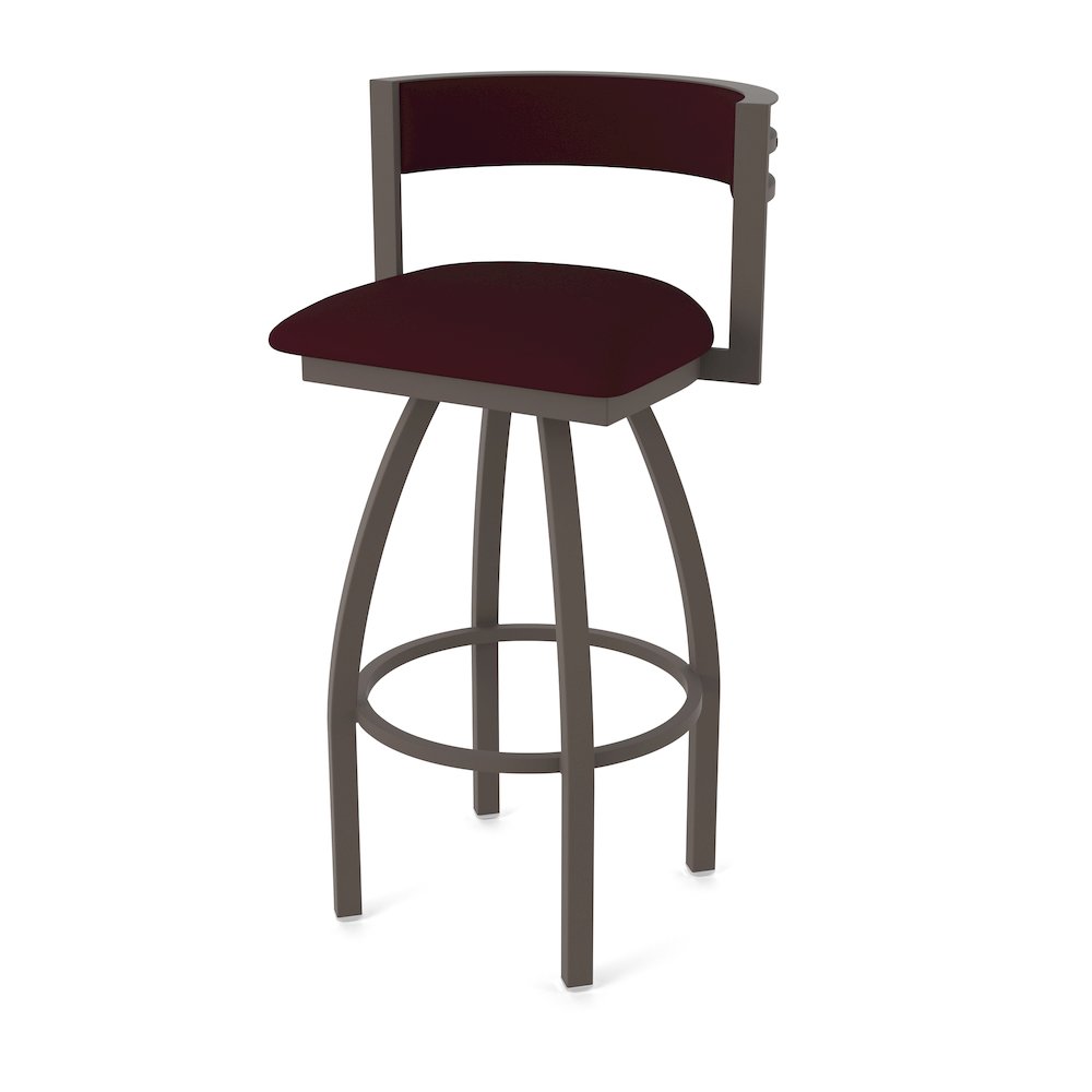 Swivel Bar Stool with Bronze Finish and Canter Bordeaux Seat and Back. Picture 1