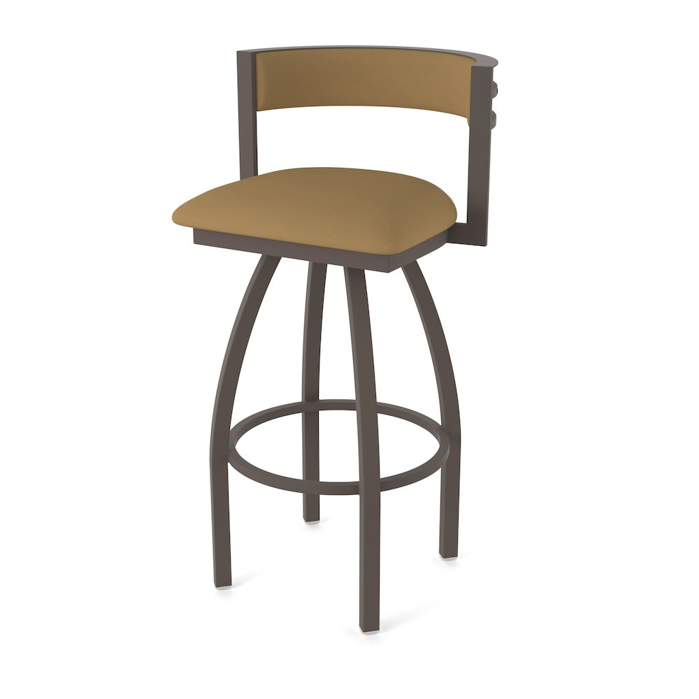 Swivel Bar Stool with Bronze Finish and Canter Saddle Seat and Back. Picture 1