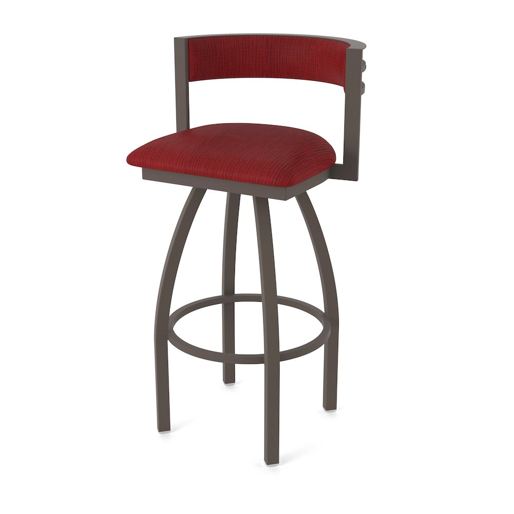 Swivel Bar Stool with Bronze Finish and Graph Ruby Seat and Back. Picture 1