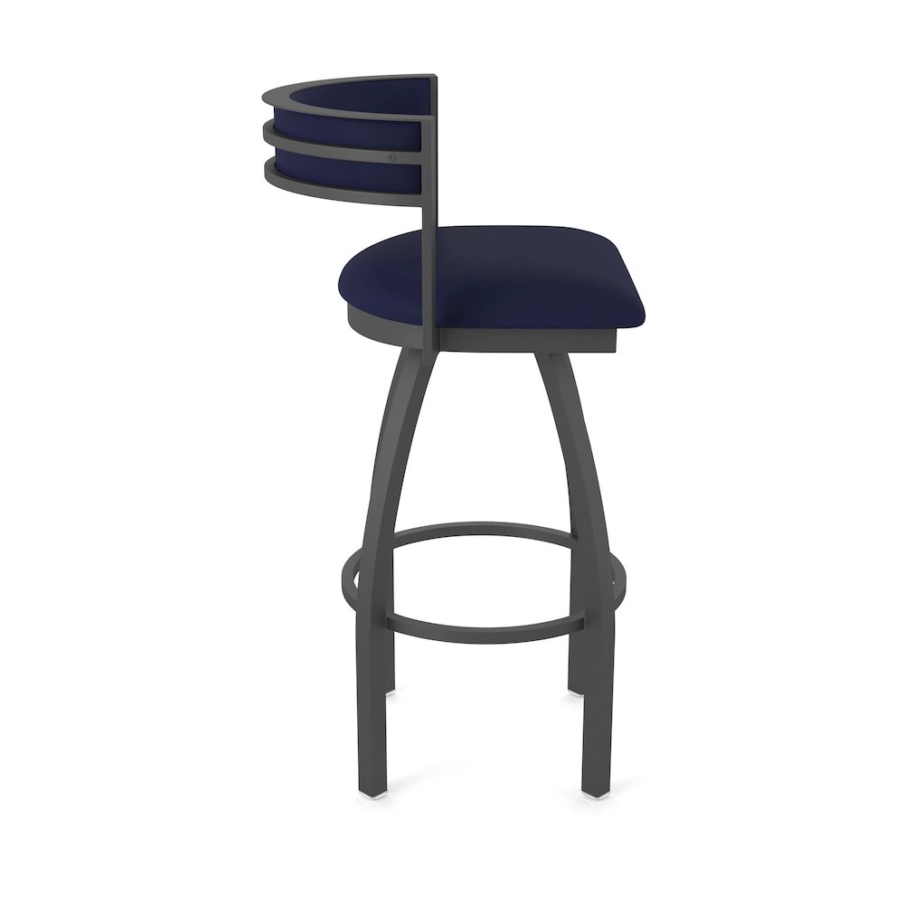 Swivel Bar Stool with Pewter Finish and Canter Twilight Seat and Back. Picture 4