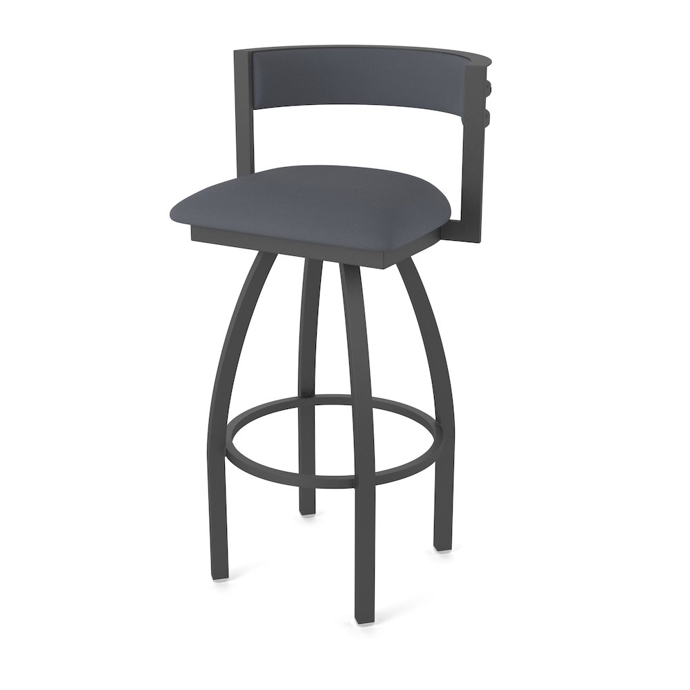 Swivel Bar Stool with Pewter Finish and Canter Storm Seat and Back. Picture 1