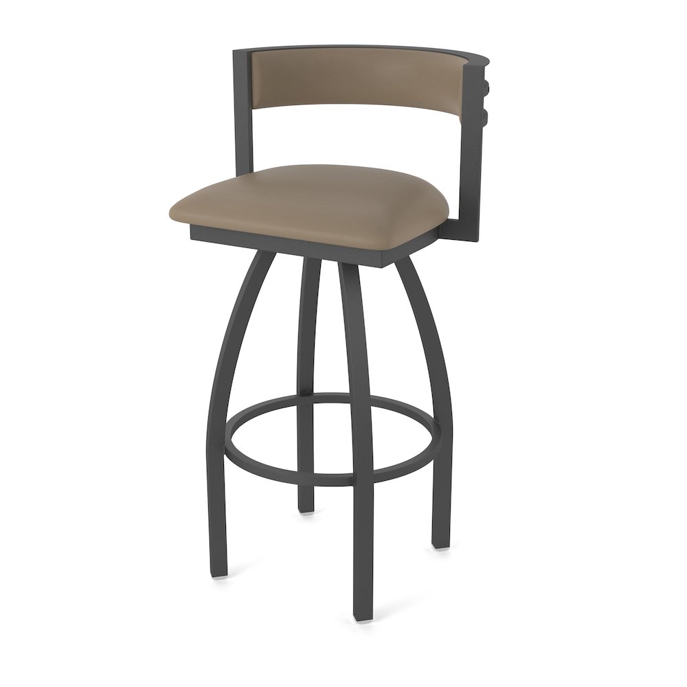 Swivel Bar Stool with Pewter Finish and Canter Earth Seat and Back. Picture 1