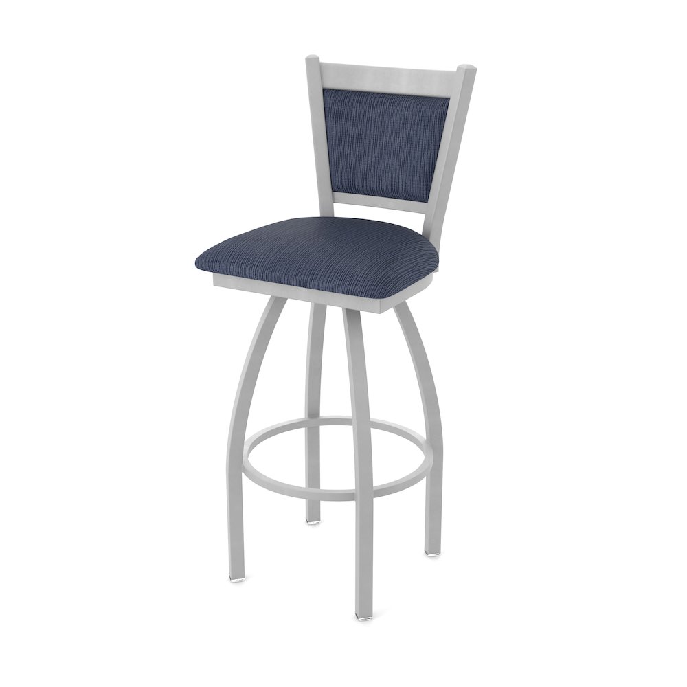 Swivel Bar Stool with Anodized Nickel Finish and Graph Anchor Seat and Back. Picture 1