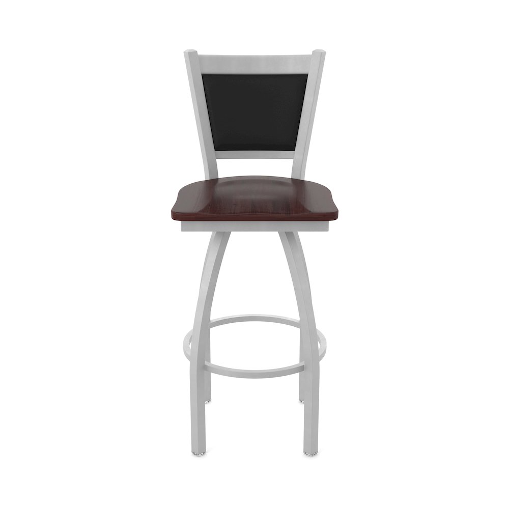 Swivel Bar Stool with Anodized Nickel Finish and Dark Cherry Maple Seat. Picture 5