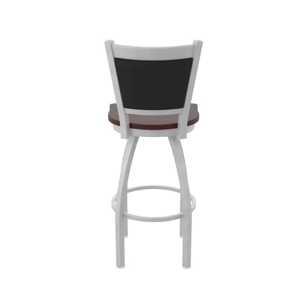 Swivel Bar Stool with Anodized Nickel Finish and Dark Cherry Maple Seat. Picture 6