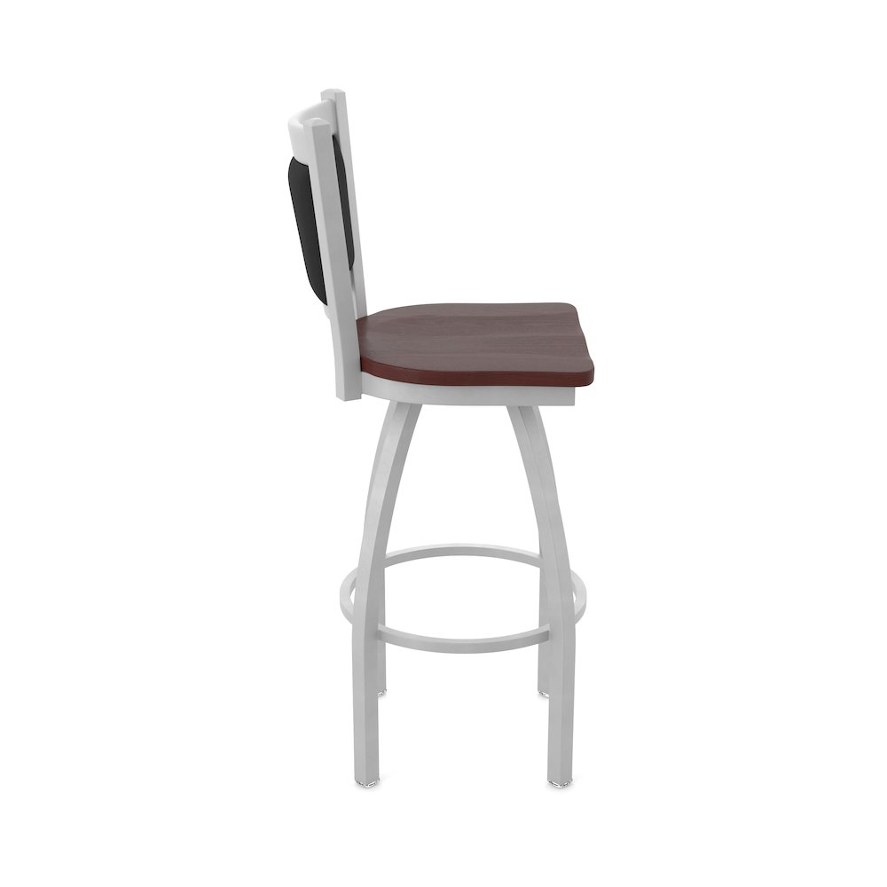 Swivel Bar Stool with Anodized Nickel Finish and Dark Cherry Oak Seat. Picture 4
