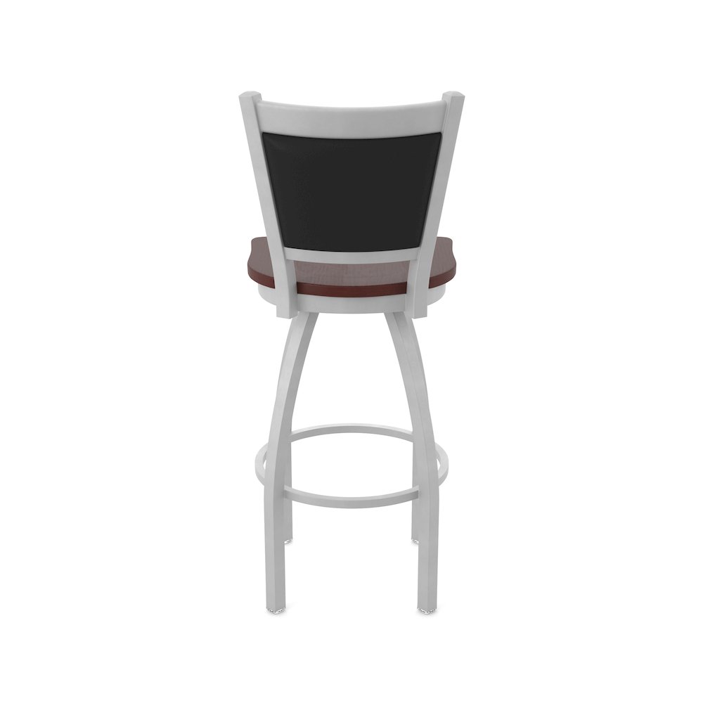 Swivel Bar Stool with Anodized Nickel Finish and Dark Cherry Oak Seat. Picture 6