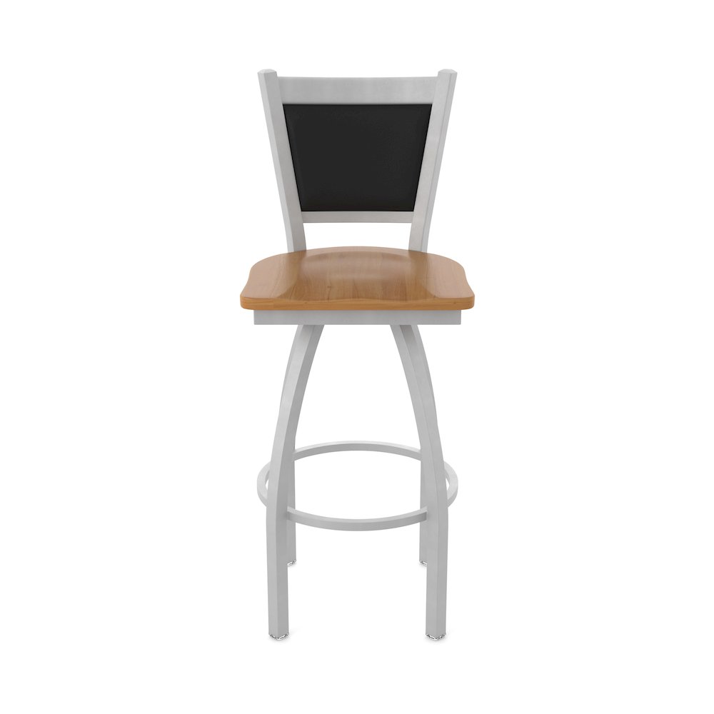 Swivel Bar Stool with Anodized Nickel Finish and Medium Maple Seat. Picture 5