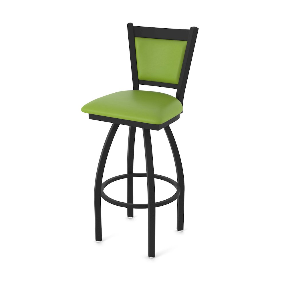 Swivel Bar Stool with Black Wrinkle Finish and Canter Kiwi Green Seat and Back. Picture 1