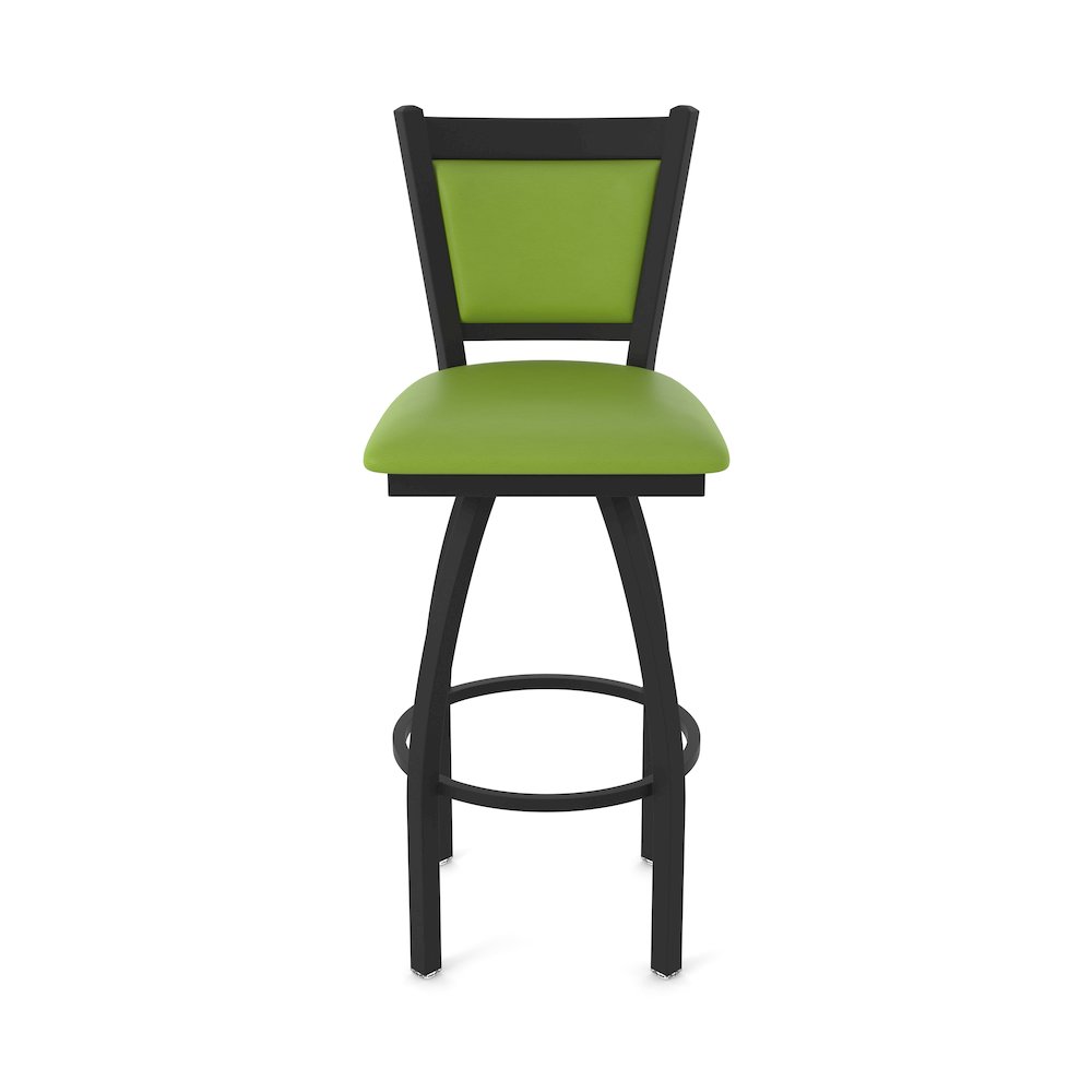 Swivel Bar Stool with Black Wrinkle Finish and Canter Kiwi Green Seat and Back. Picture 5