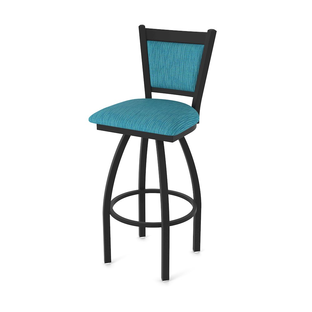 Swivel Bar Stool with Black Wrinkle Finish and Graph Tidal Seat and Back. Picture 1