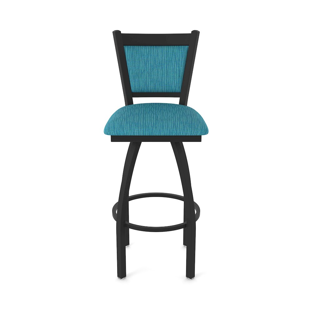 Swivel Bar Stool with Black Wrinkle Finish and Graph Tidal Seat and Back. Picture 5