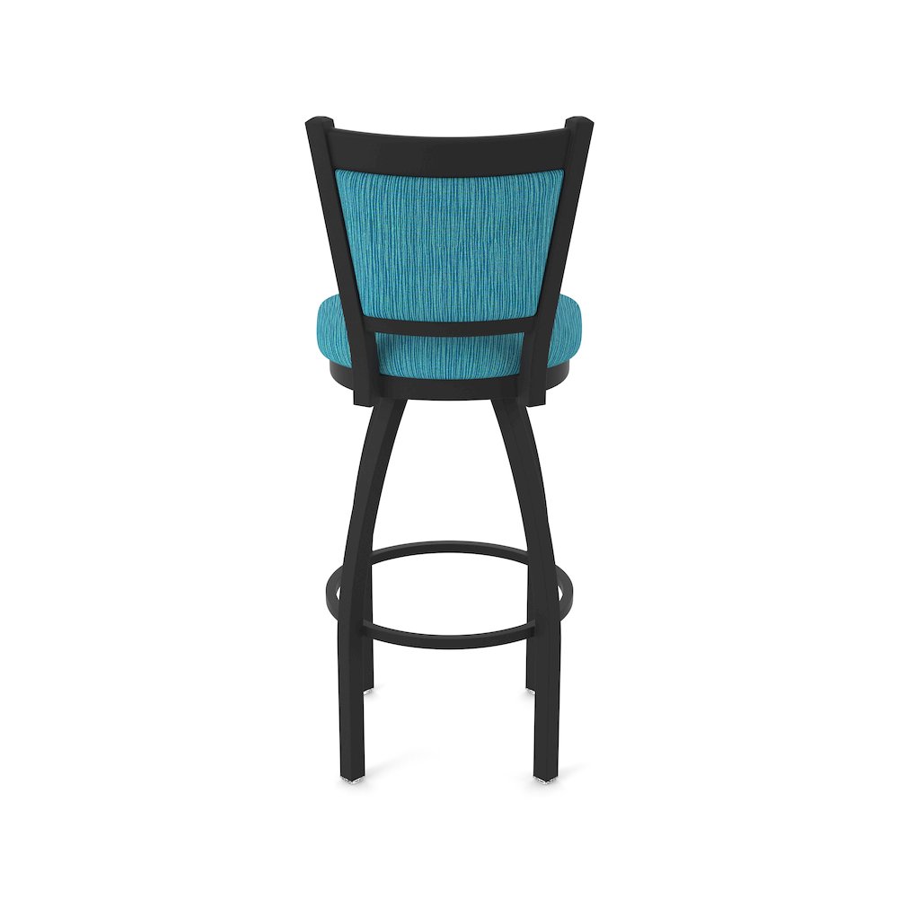 Swivel Bar Stool with Black Wrinkle Finish and Graph Tidal Seat and Back. Picture 6