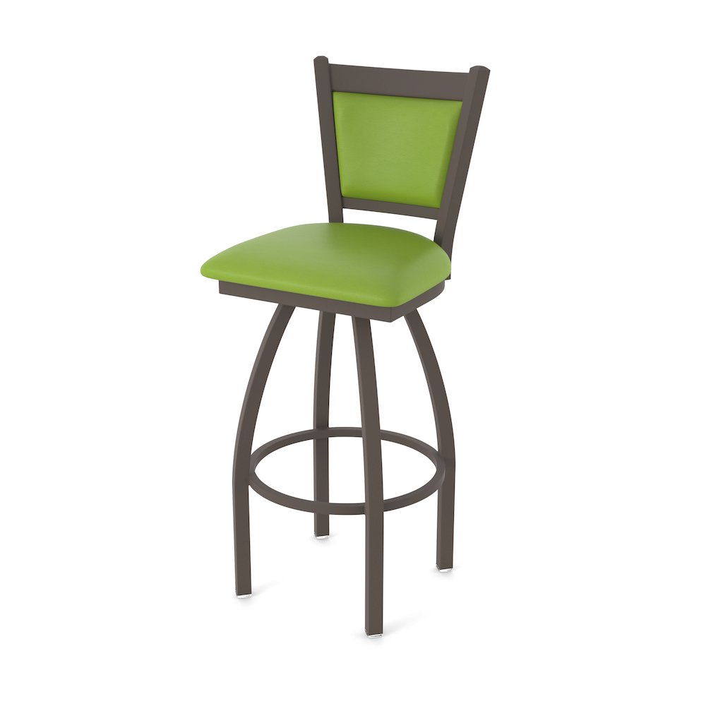 Swivel Bar Stool with Bronze Finish and Canter Kiwi Green Seat and Back. Picture 1