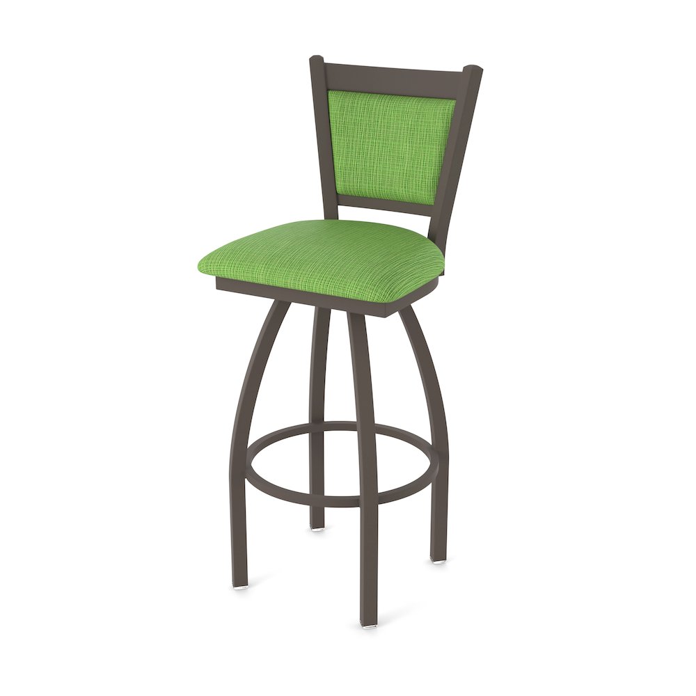 Swivel Bar Stool with Bronze Finish and Graph Parrot Seat and Back. Picture 1