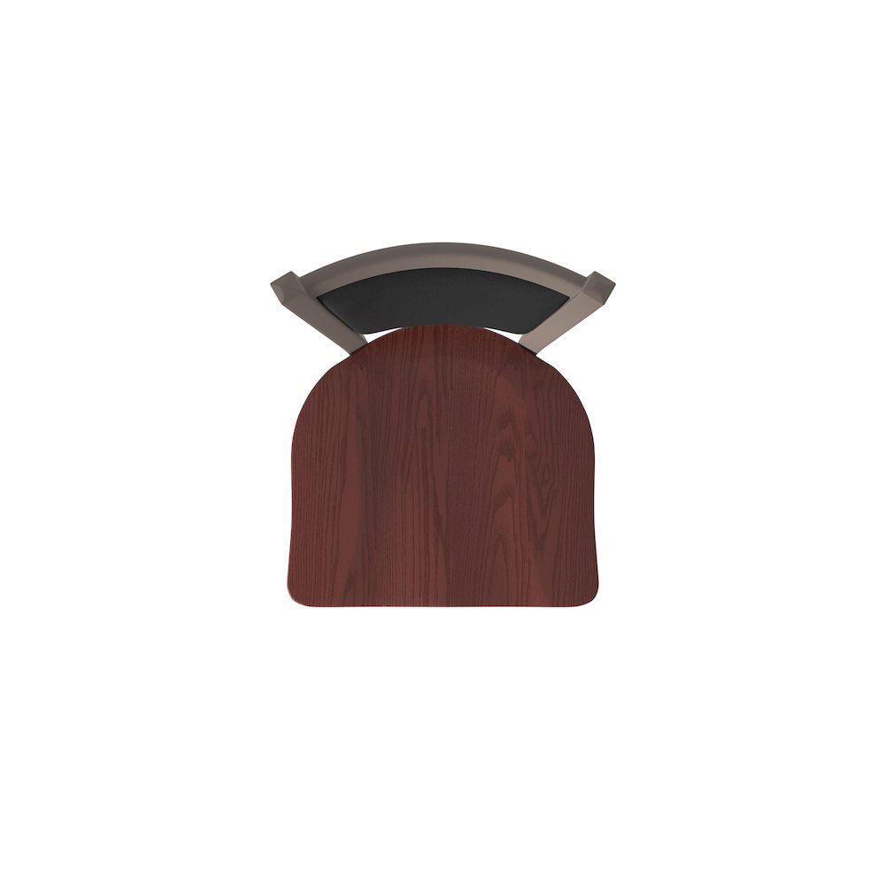 Swivel Bar Stool with Bronze Finish and Dark Cherry Oak Seat and Black Vinyl. Picture 3
