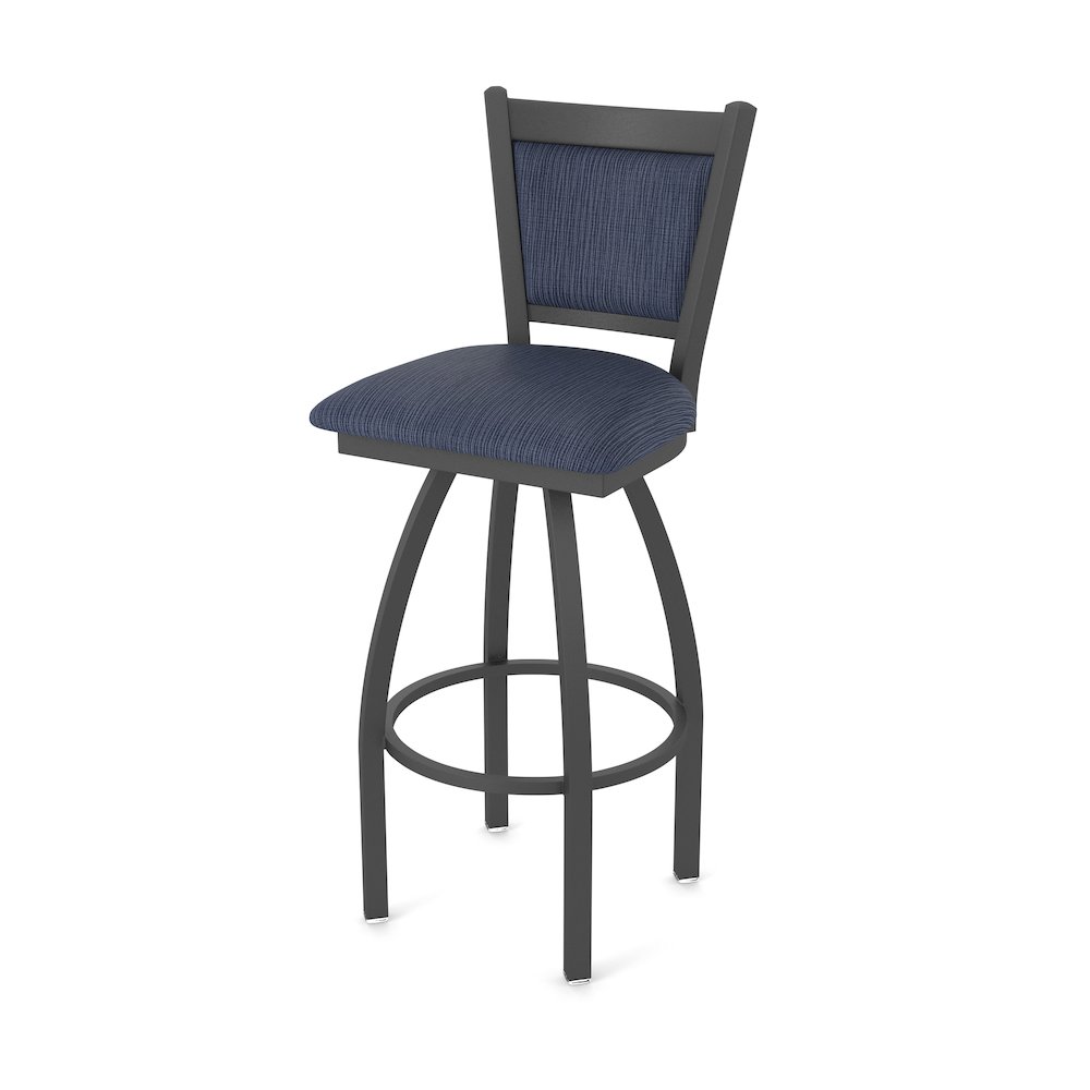 Swivel Bar Stool with Pewter Finish and Graph Anchor Seat and Back. Picture 1