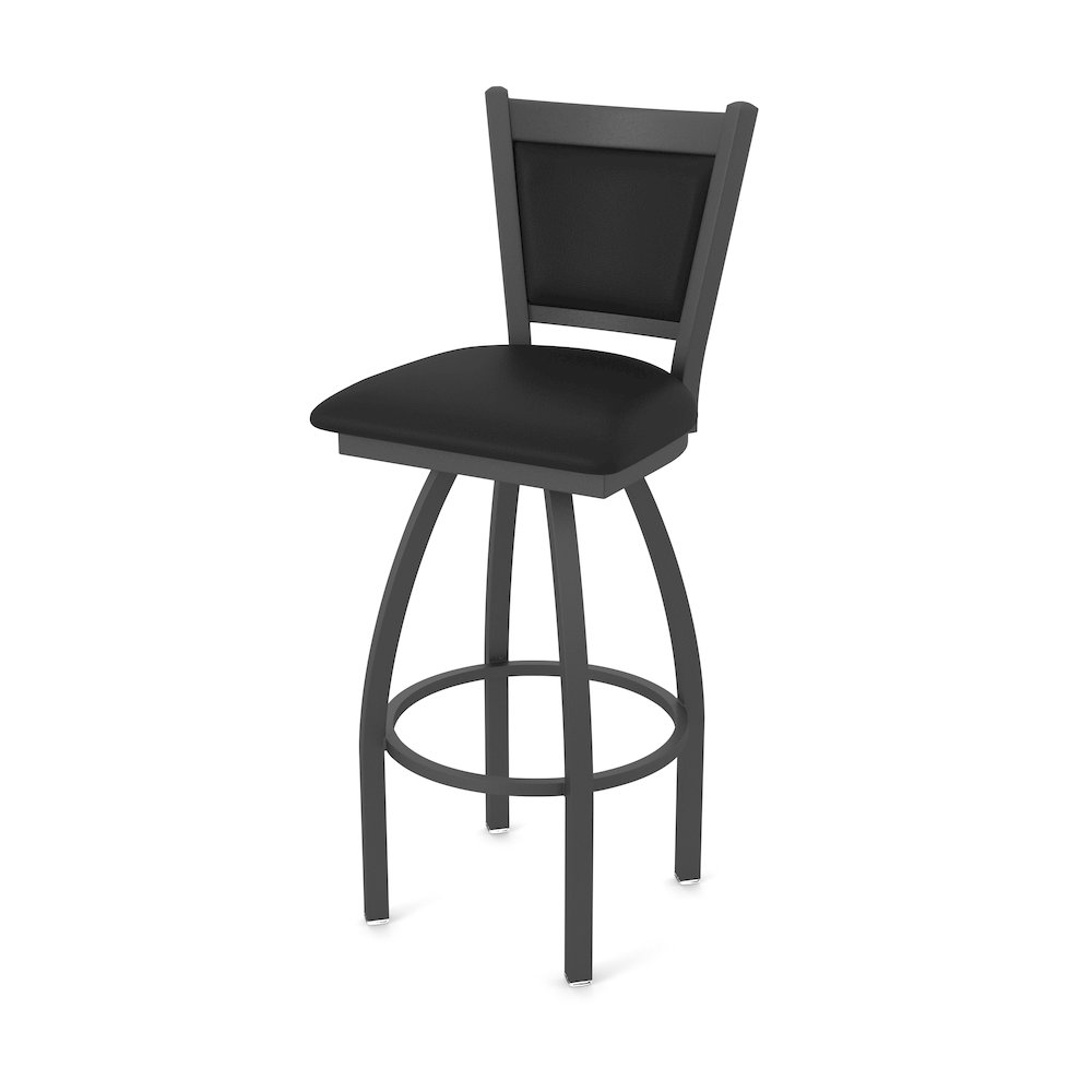 Swivel Bar Stool with Pewter Finish and Black Vinyl Seat and Back. Picture 1