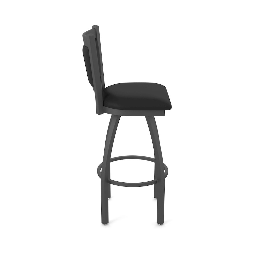 Swivel Bar Stool with Pewter Finish and Black Vinyl Seat and Back. Picture 4