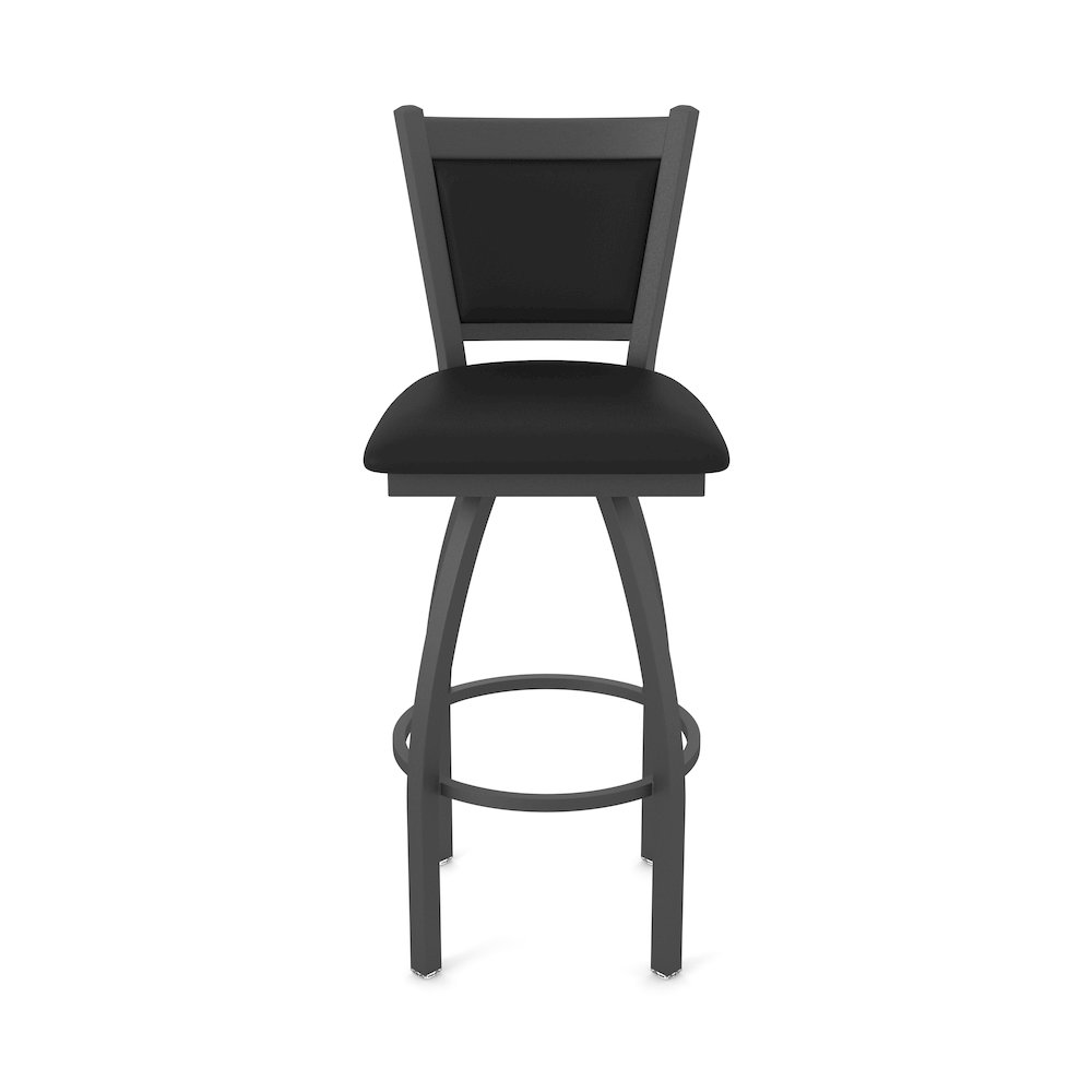 Swivel Bar Stool with Pewter Finish and Black Vinyl Seat and Back. Picture 5