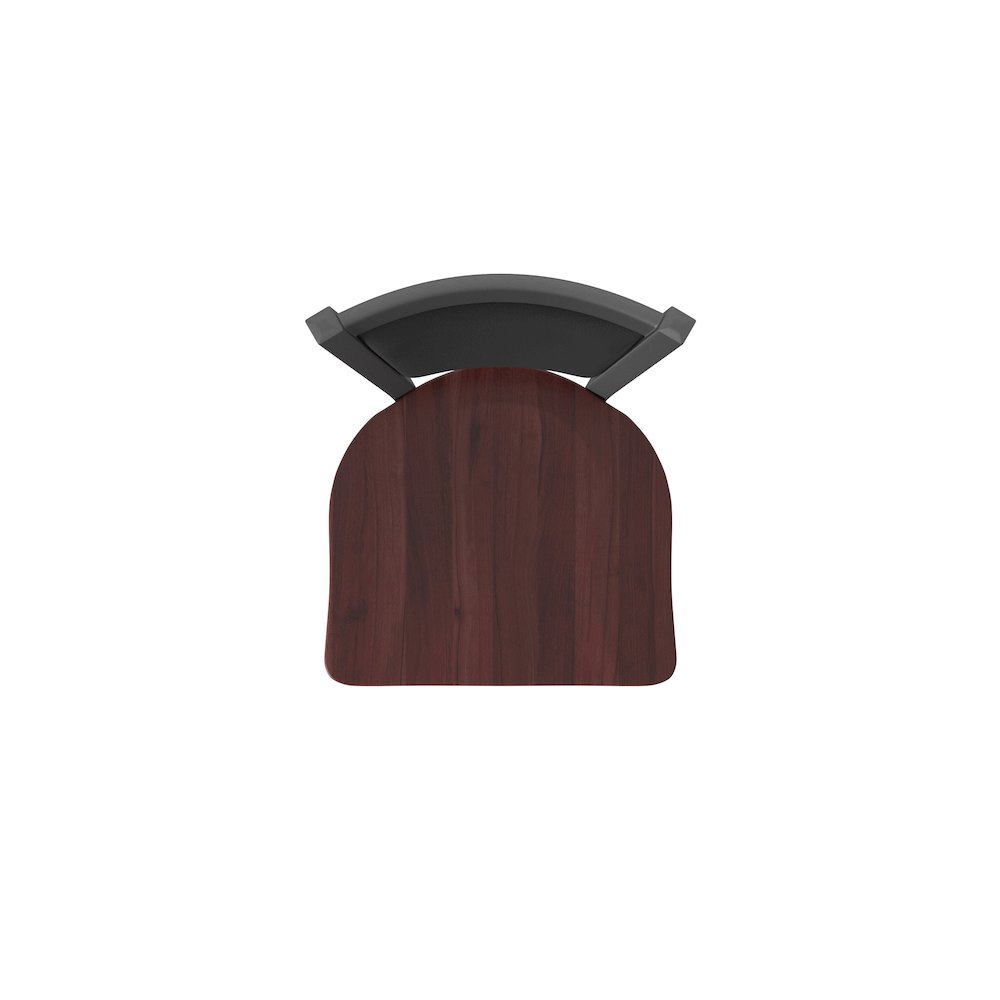 Swivel Bar Stool with Pewter Finish and Dark Cherry Maple Seat and Black Vinyl. Picture 3