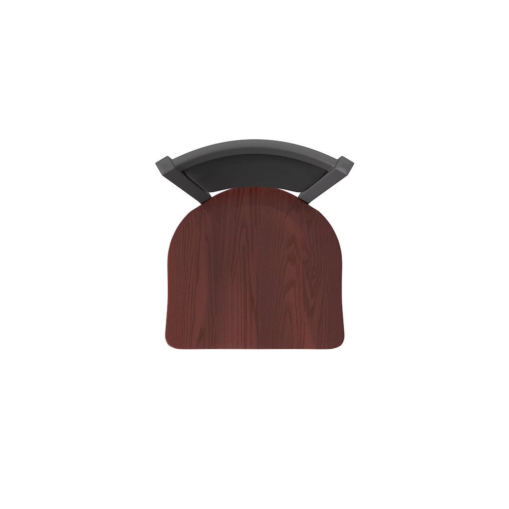 Swivel Bar Stool with Pewter Finish and Dark Cherry Oak Seat and Black Vinyl. Picture 3