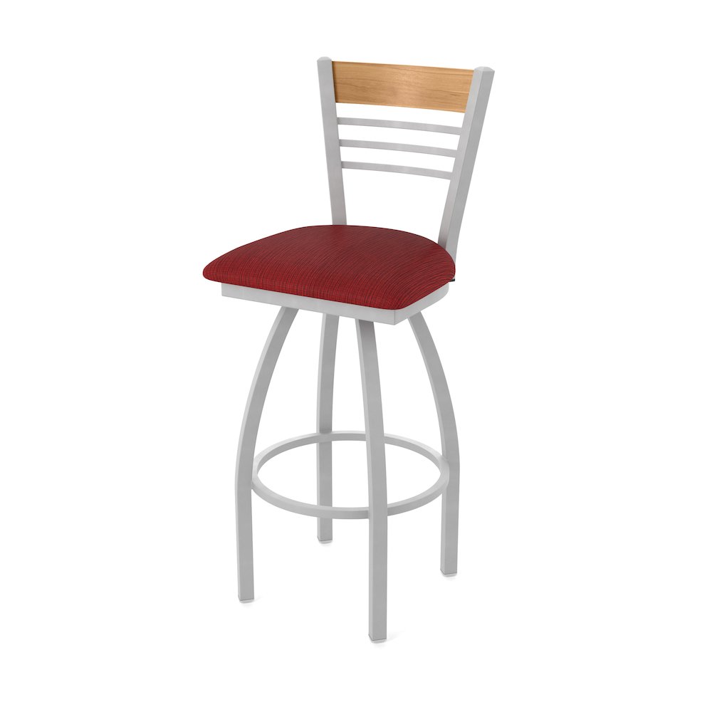 30" Swivel Bar Stool, Anodized Nickel Finish, Medium Back, Graph Ruby Seat. Picture 1