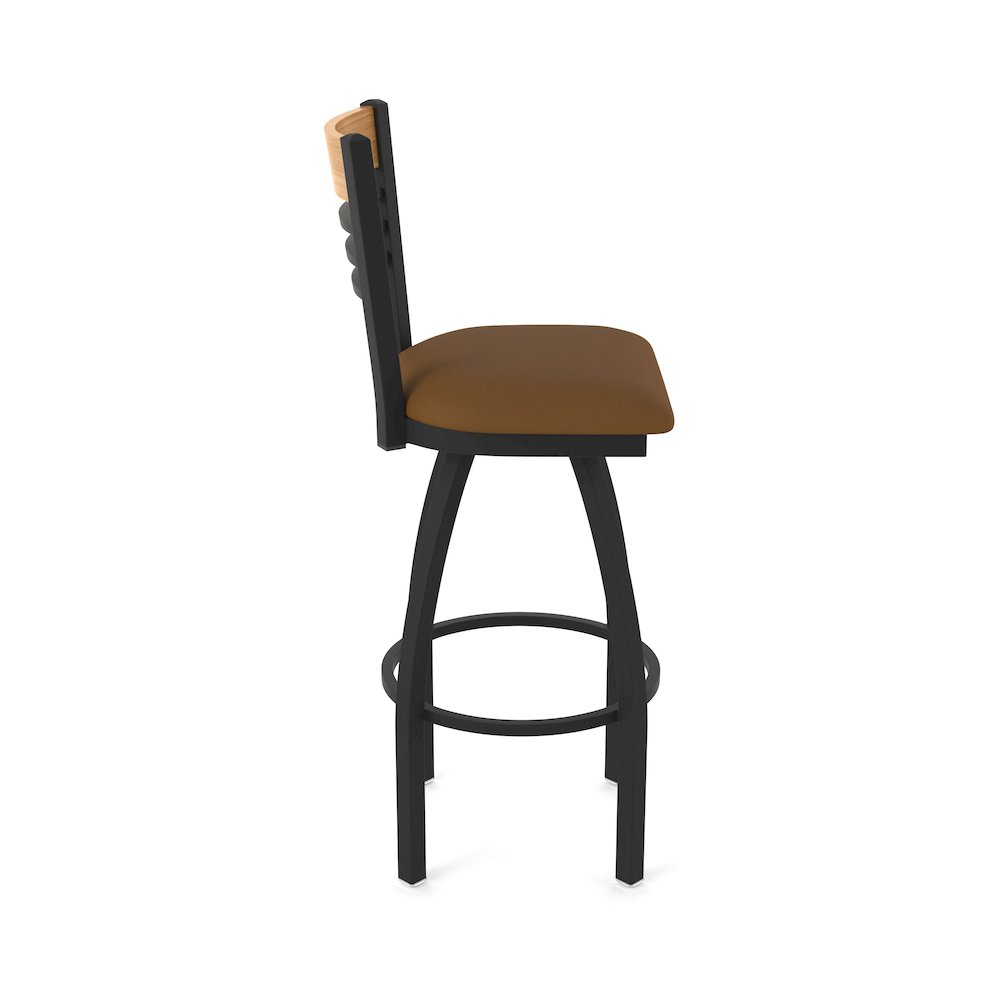 30" Swivel Bar Stool, Black Wrinkle Finish, Medium Back, Canter Thatch Seat. Picture 4