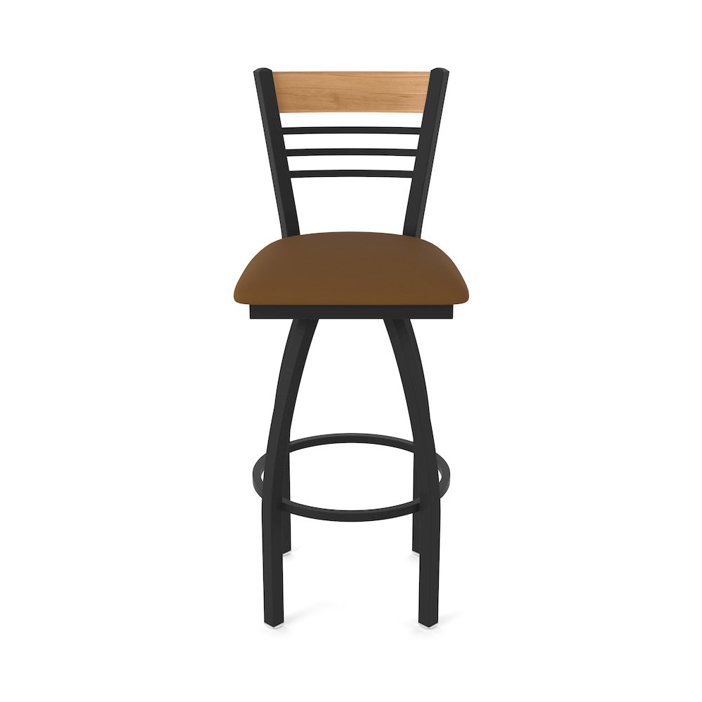 30" Swivel Bar Stool, Black Wrinkle Finish, Medium Back, Canter Thatch Seat. Picture 5