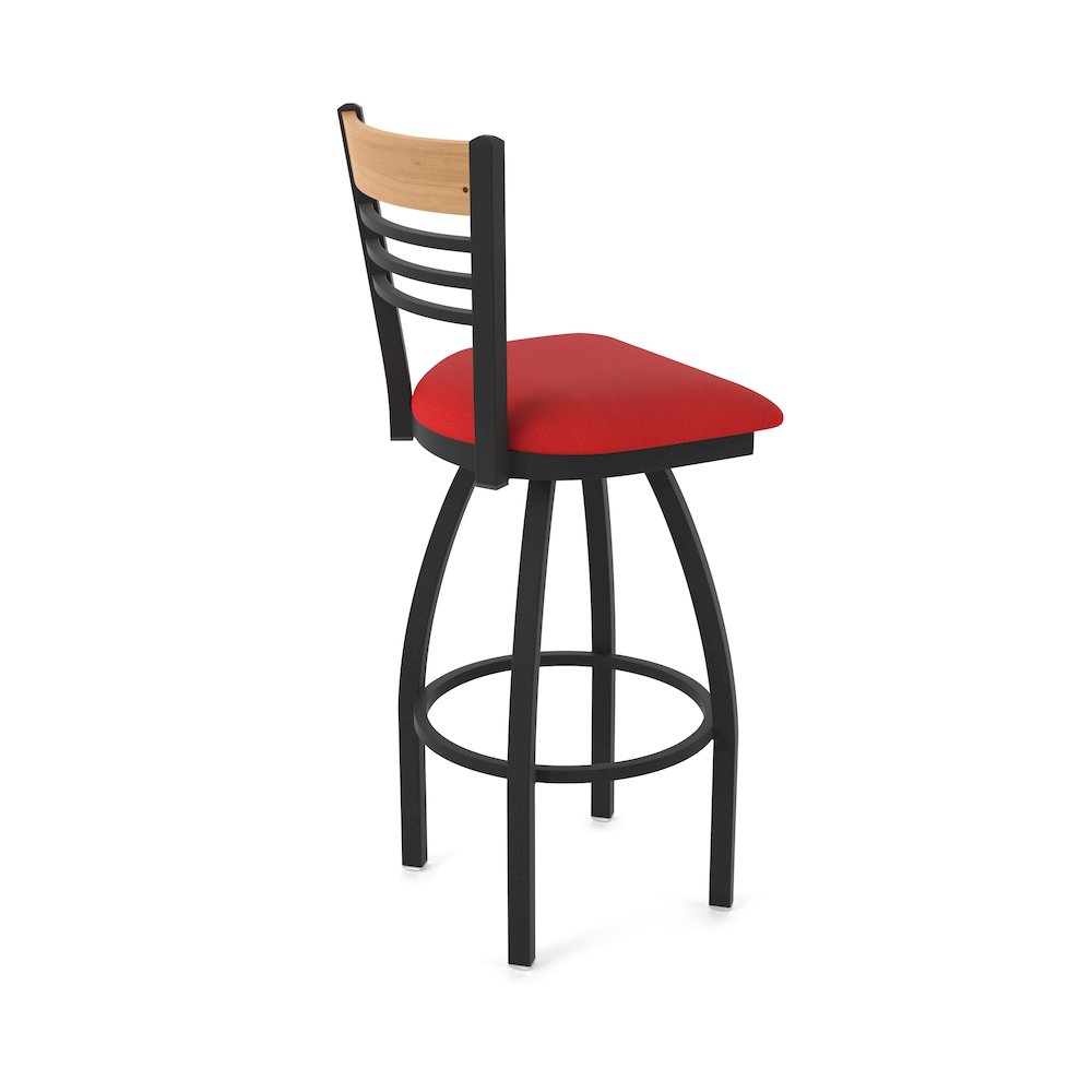 30" Swivel Bar Stool, Black Wrinkle Finish, Medium Back, Canter Red Seat. Picture 2