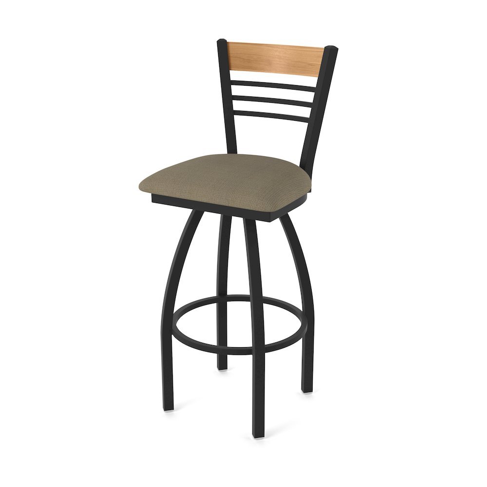 30" Swivel Bar Stool, Black Wrinkle Finish, Medium Back, Graph Cork Seat. Picture 1