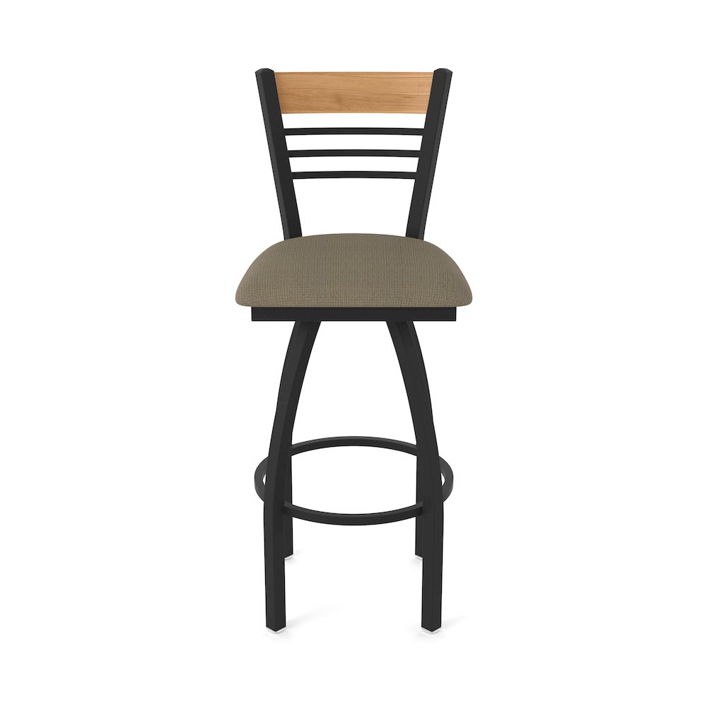30" Swivel Bar Stool, Black Wrinkle Finish, Medium Back, Graph Cork Seat. Picture 5