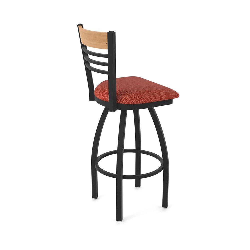30" Swivel Bar Stool, Black Wrinkle Finish, Medium Back, Graph Poppy Seat. Picture 2