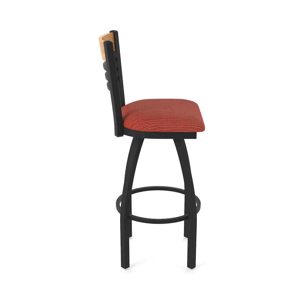 30" Swivel Bar Stool, Black Wrinkle Finish, Medium Back, Graph Poppy Seat. Picture 4