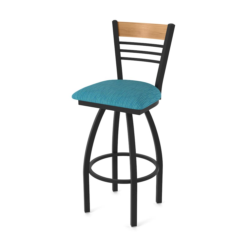 30" Swivel Bar Stool, Black Wrinkle Finish, Medium Back, Graph Tidal Seat. Picture 1