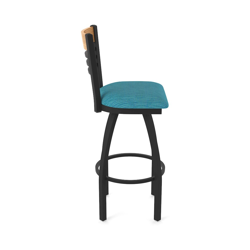 30" Swivel Bar Stool, Black Wrinkle Finish, Medium Back, Graph Tidal Seat. Picture 4