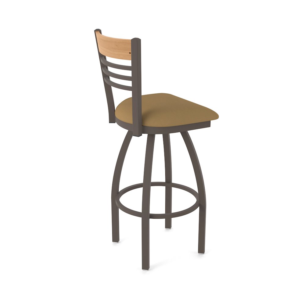 30" Swivel Bar Stool, Bronze Finish, Medium Back, Canter Saddle Seat. Picture 2