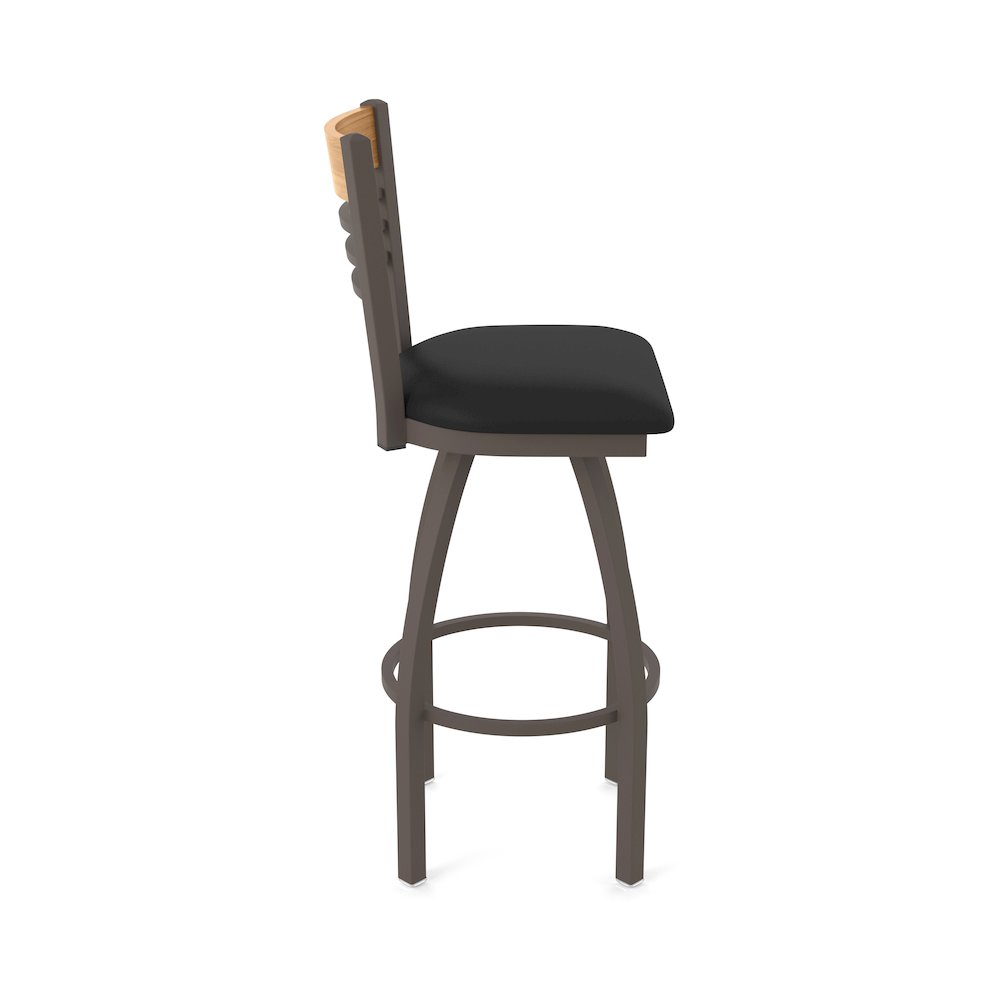 30" Swivel Bar Stool, Bronze Finish, Medium Back, Black Vinyl Seat. Picture 4