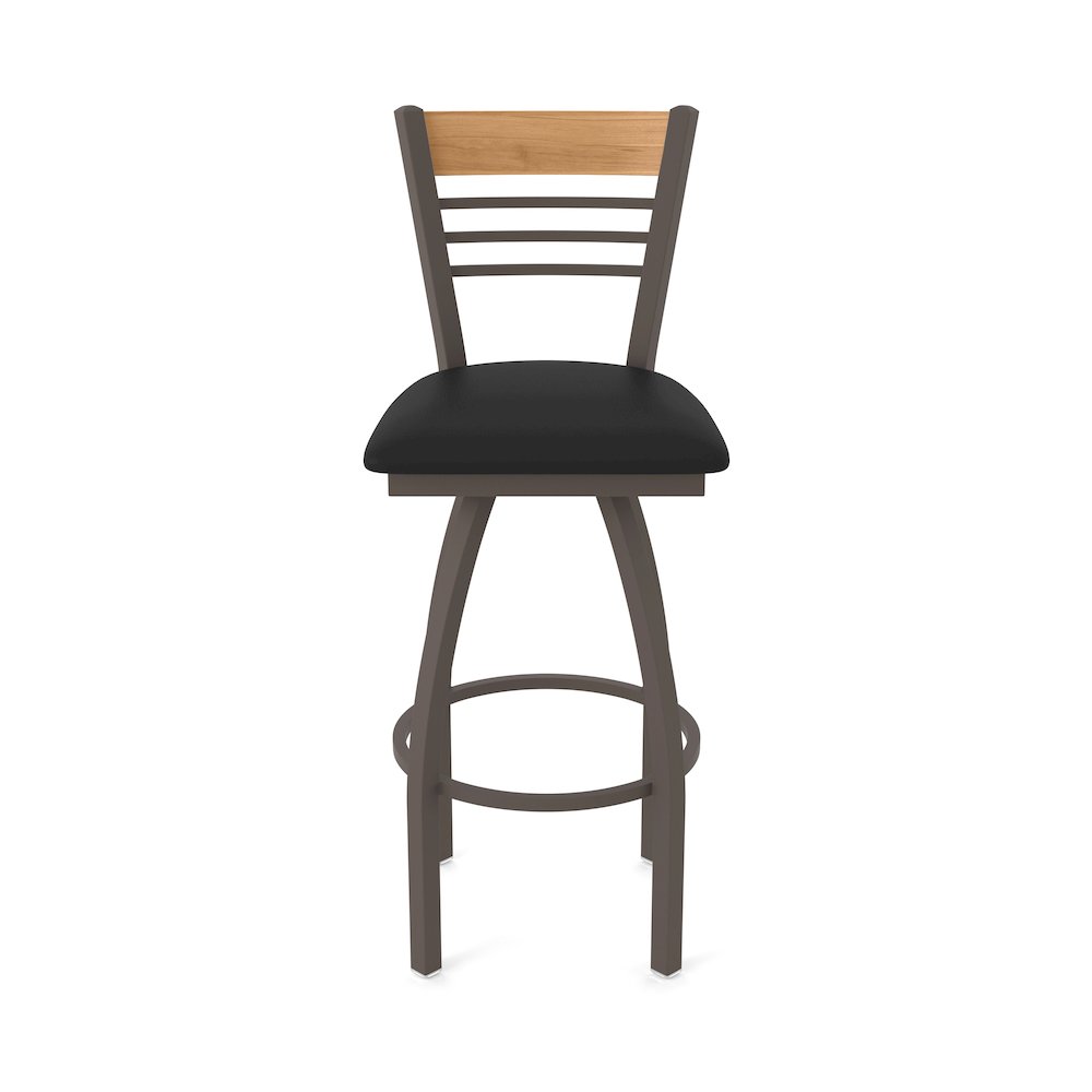 30" Swivel Bar Stool, Bronze Finish, Medium Back, Black Vinyl Seat. Picture 5