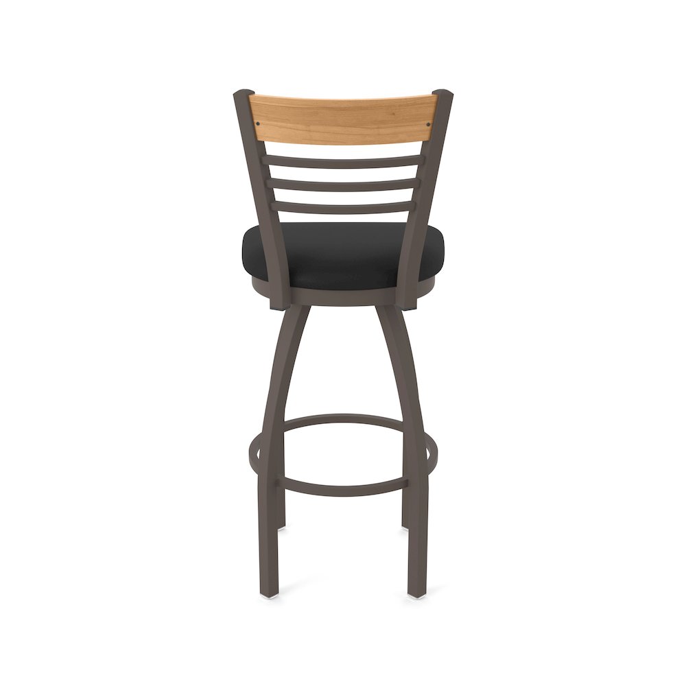 30" Swivel Bar Stool, Bronze Finish, Medium Back, Black Vinyl Seat. Picture 6